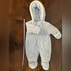 ❄️🤍Soft Blue Quilted Baby Snowsuit White Embroidered Snowflake Stars☃️✨